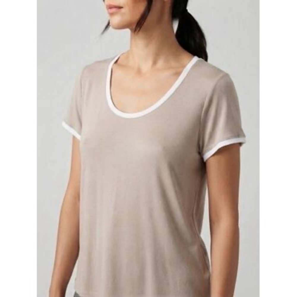 Sundry Oyster Beige Pima Cotton Tencel Modal Ringer Boyfriend Tee Medium NWOT